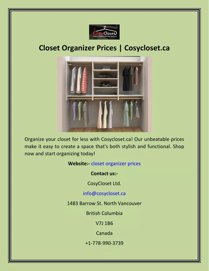 closet organizer prices cosycloset ca