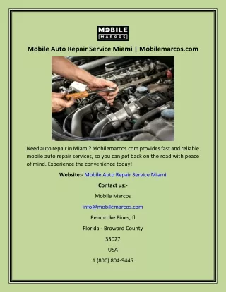 Mobile Auto Repair Service Miami  Mobilemarcos