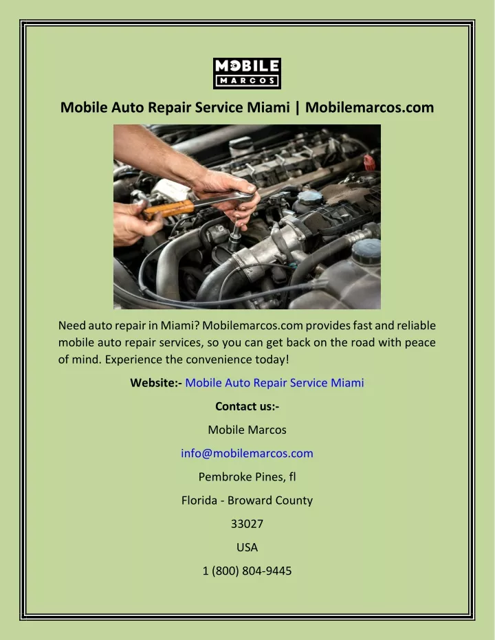 mobile auto repair service miami mobilemarcos com