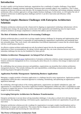 Solving Complex Business Challenges with Enterprise Architecture Solutions
