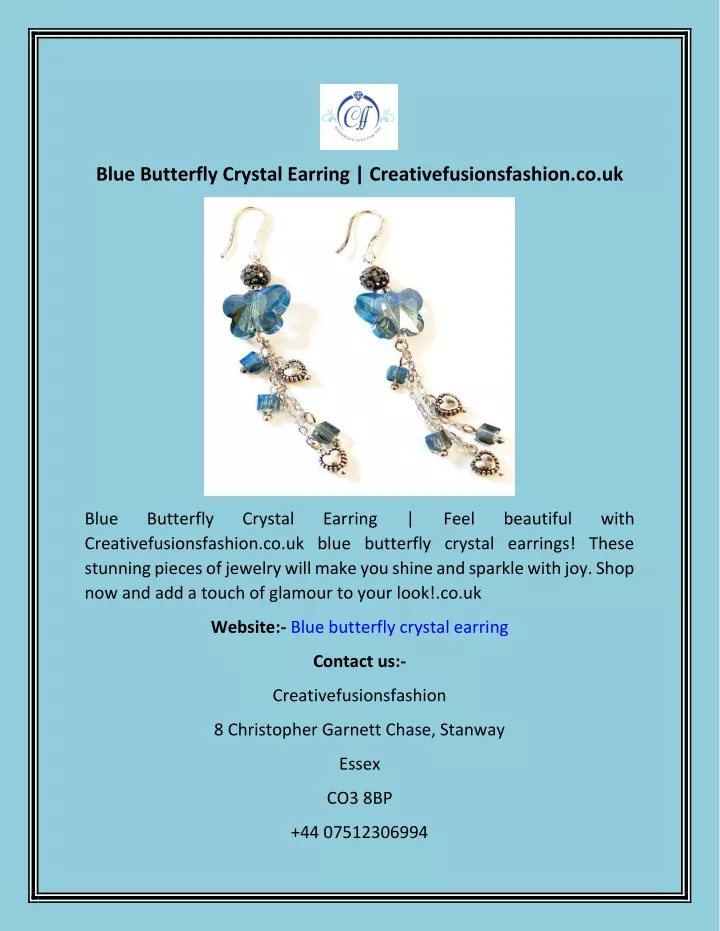 blue butterfly crystal earring
