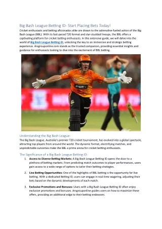 Big Bash League Betting ID- Start Placing Bets Today!