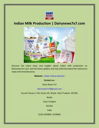 Indian Milk Production  Dairynews7x7
