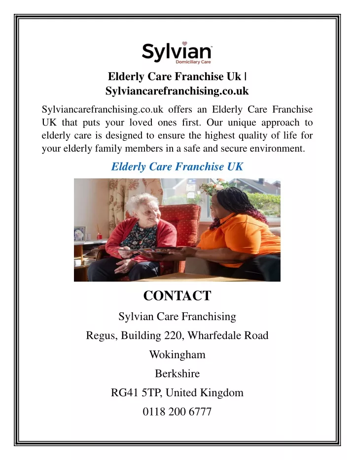 elderly care franchise uk sylviancarefranchising