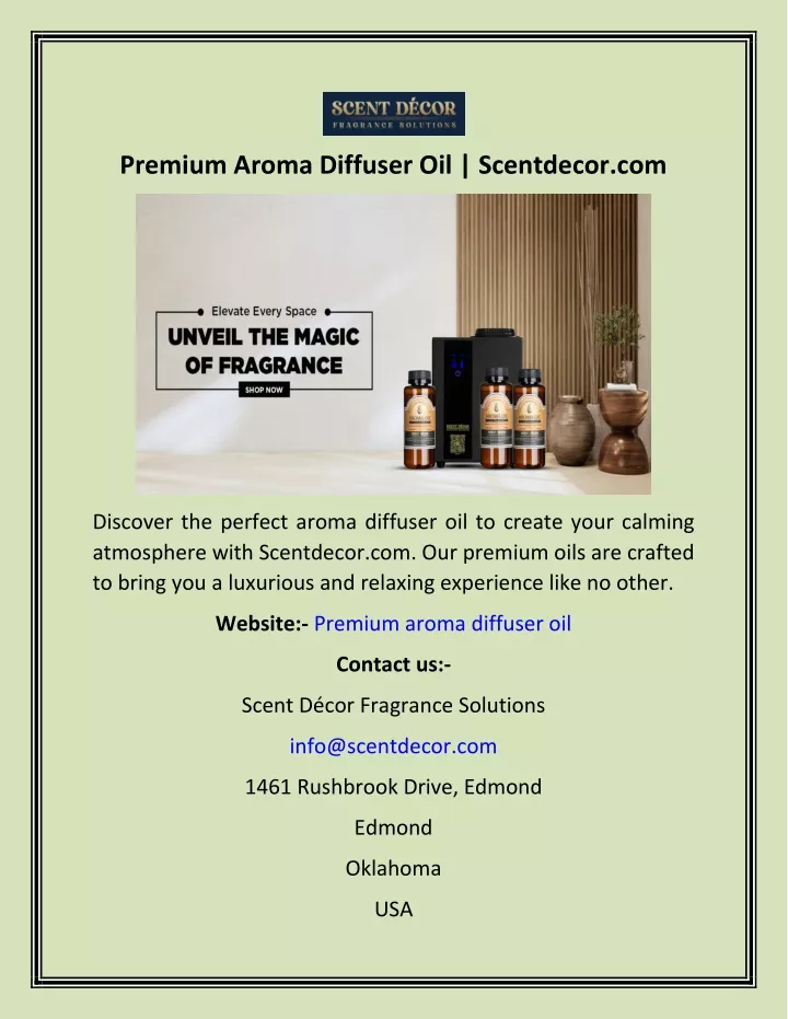 premium aroma diffuser oil scentdecor com