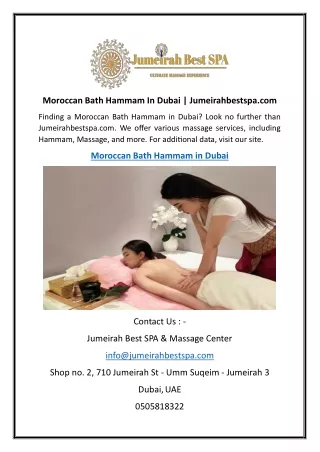 Moroccan Bath Hammam In Dubai | Jumeirahbestspa.com