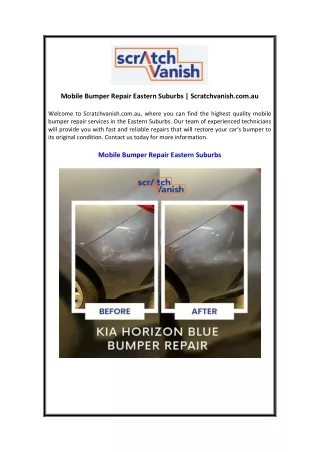 Mobile Bumper Repair Eastern Suburbs Scratchvanish.com.au