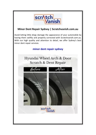 Minor Dent Repair Sydney Scratchvanish.com.au