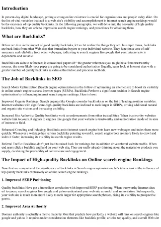 The Effect of Excellent Backlinks on Online search engine Rankings