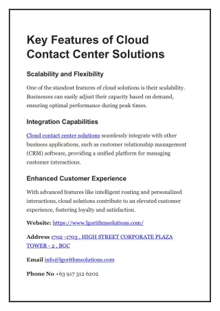 Key Features of Cloud Contact Center Solutions
