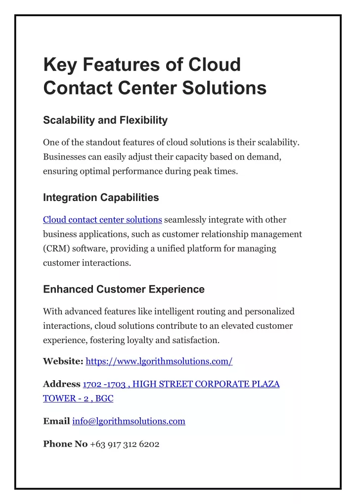key features of cloud contact center solutions