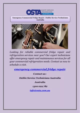 Emergency Commercial Fridge Repair | OnSite Service Technicians Australia