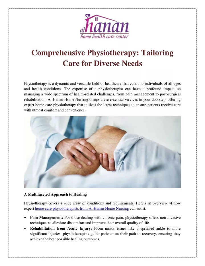 comprehensive physiotherapy tailoring care