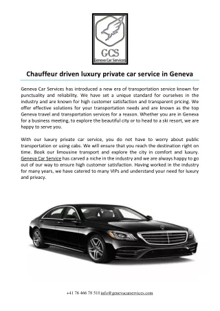Chauffeur driven luxury private car service in Geneva