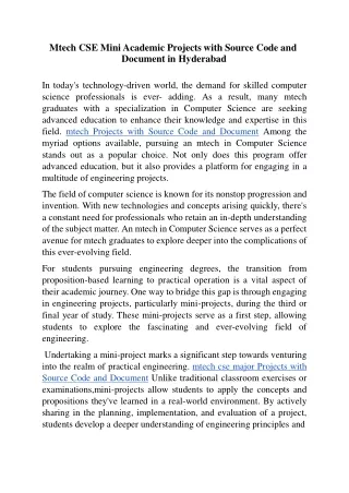 mtech cse mini academic projects with source code