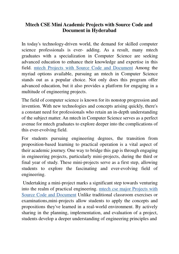 mtech cse mini academic projects with source code
