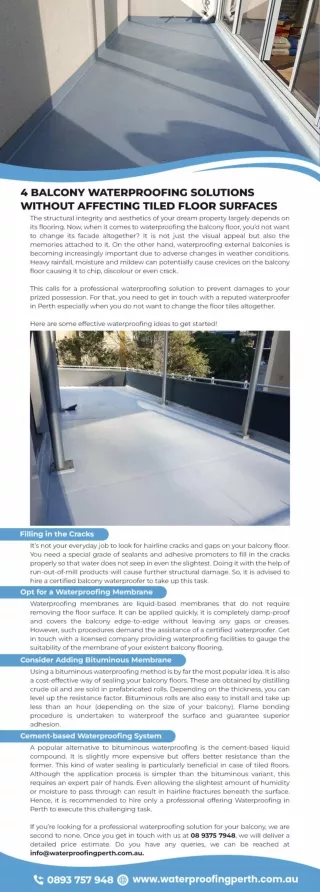 4 Balcony Waterproofing Solutions Without Affecting Tiled Floor Surfaces