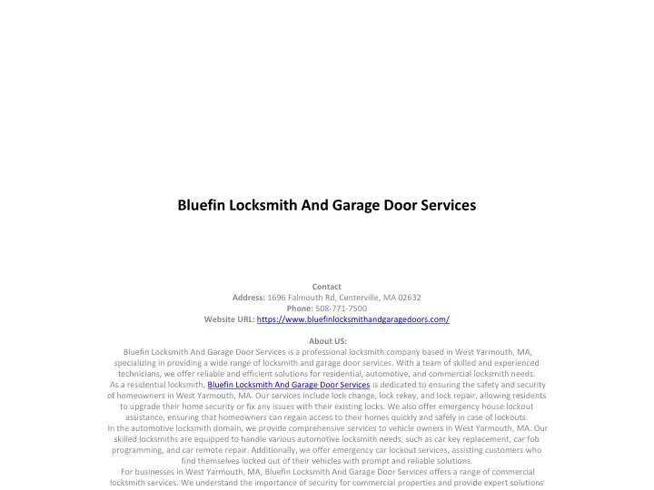 bluefin locksmith and garage door services