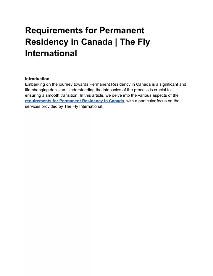 requirements for permanent residency in canada