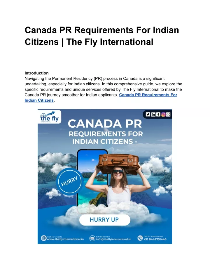 canada pr requirements for indian citizens