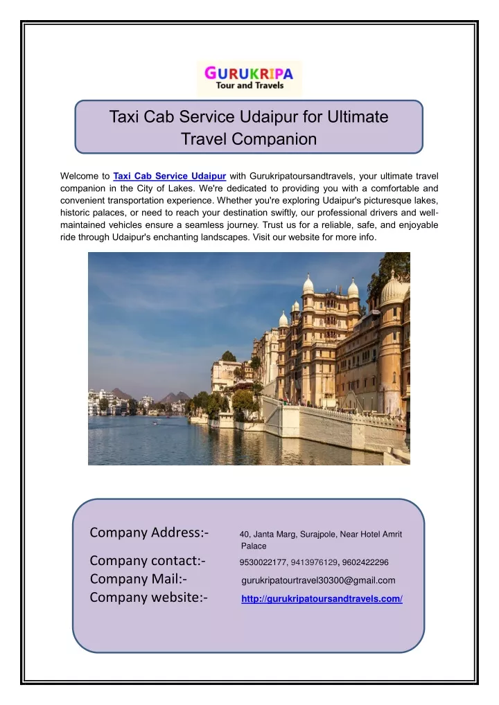 taxi cab service udaipur for ultimate travel