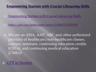 Empowering Stanton with Crucial Lifesaving Skills: CPR and Certification Program