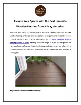 Elevate Your Spaces with the Best Laminate Wooden Flooring from Shivaya Interiors