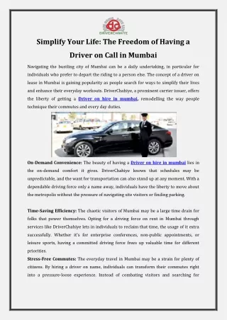 Simplify Your Life The Freedom of Having a Driver on Call in Mumbai