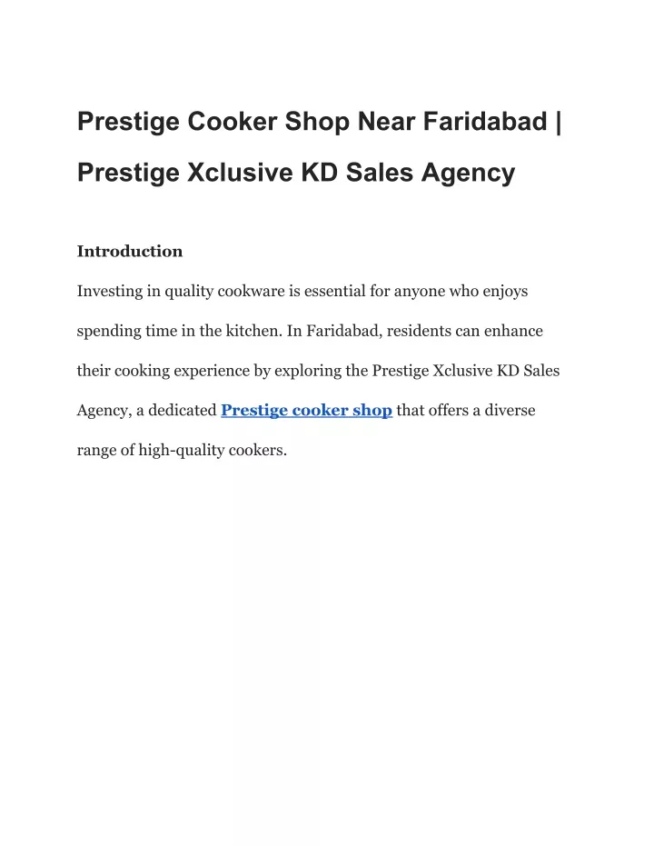 prestige cooker shop near faridabad