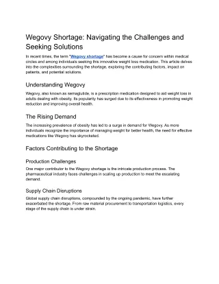 Wegovy Shortage: Navigating the Challenges and Seeking Solutions