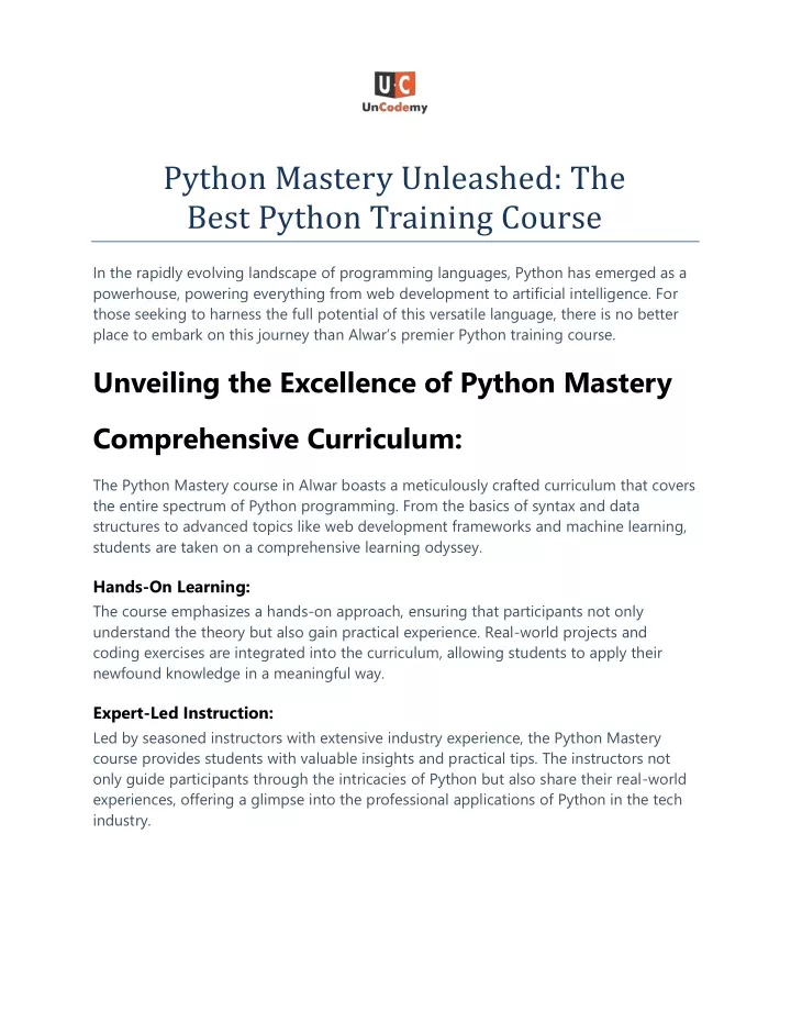 python mastery unleashed the best python training