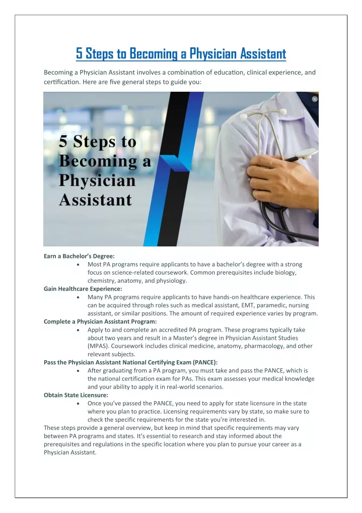 5 steps to becoming a physician assistant