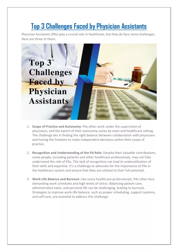 top 3 challenges faced by physician assistants