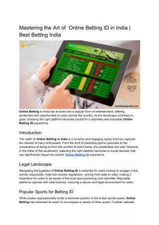 Mastering the Art of  Online Betting ID in India _ Best Betting India