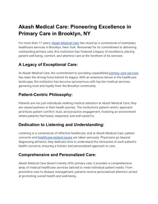 Akash Medical Care_ Pioneering Excellence in Primary Care in Brooklyn, NY