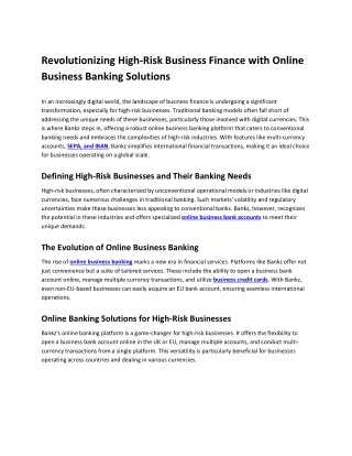 Revolutionizing High-Risk Business Finance with Online Business Banking Solutions