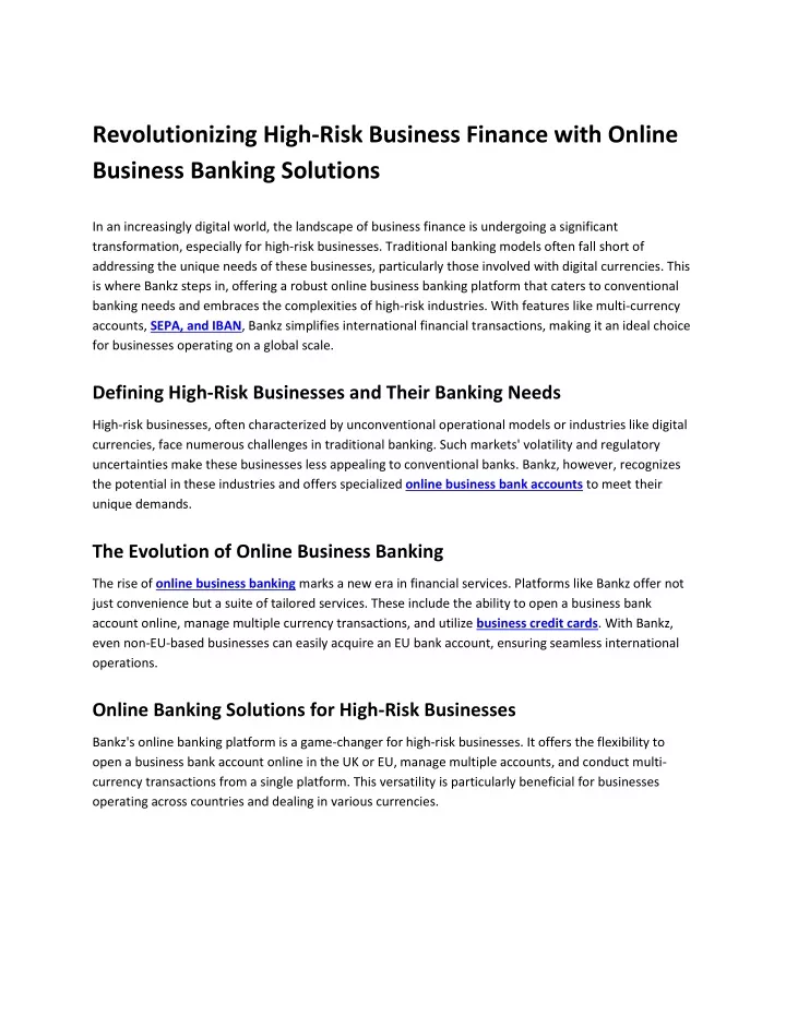revolutionizing high risk business finance with