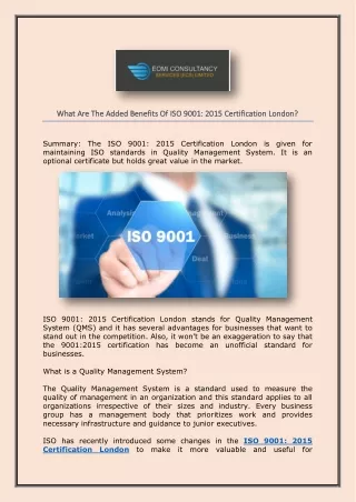 What Are The Added Benefits Of ISO 9001 2015 Certification London