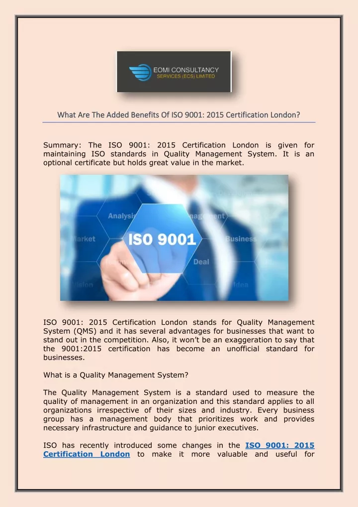 what are the added benefits of iso 9001 2015