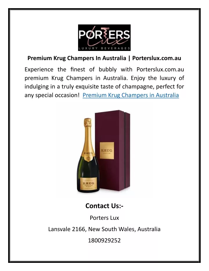 premium krug champers in australia porterslux