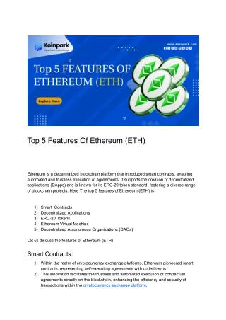 Top 5 Features Of Ethereum (ETH)