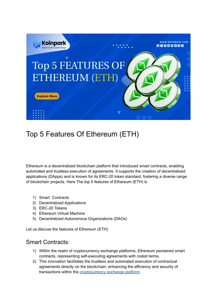 top 5 features of ethereum eth