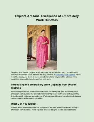Explore Artisanal Excellence in every thread of Embroidery Work Dupattas