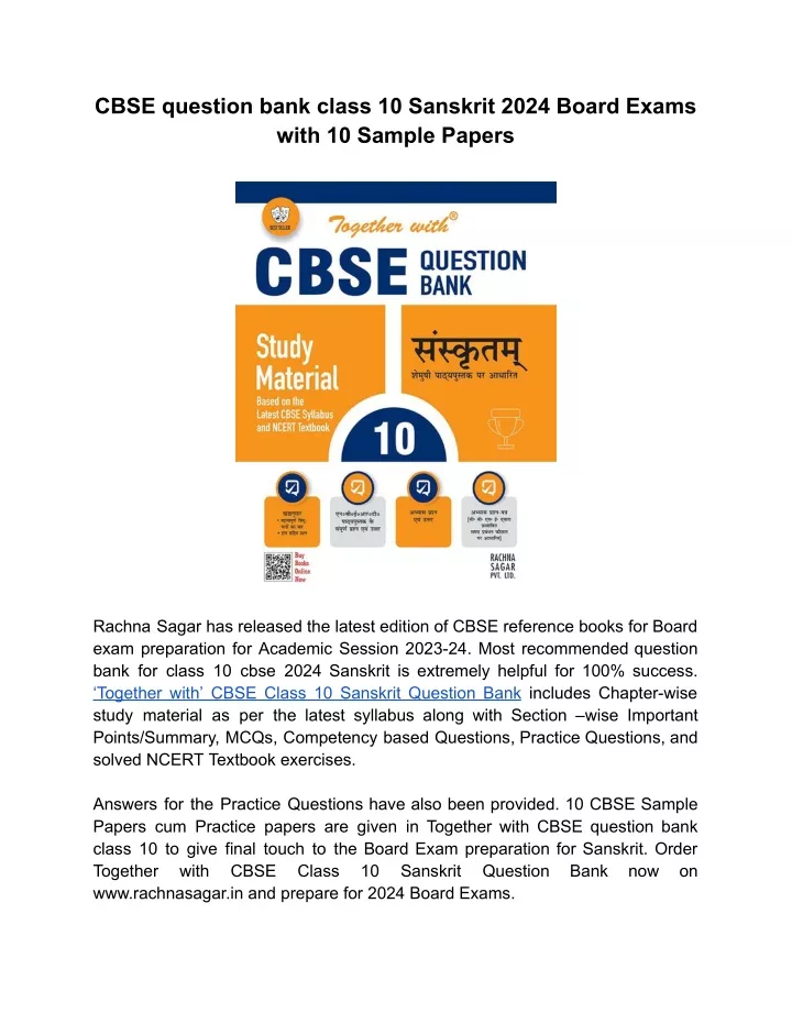 cbse question bank class 10 sanskrit 2024 board