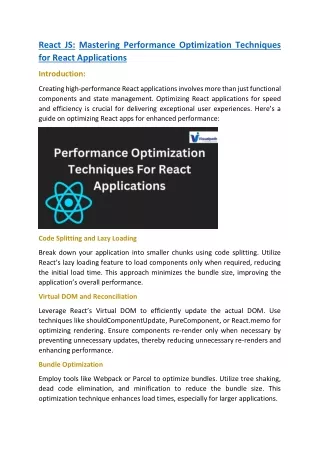 react js mastering performance optimization