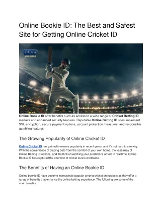 Online Bookie ID_ The Best and Safe Site For Getting Online Cricket ID