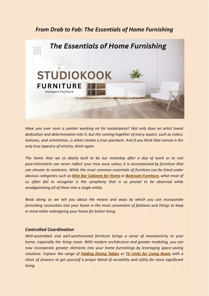 from drab to fab the essentials of home furnishing