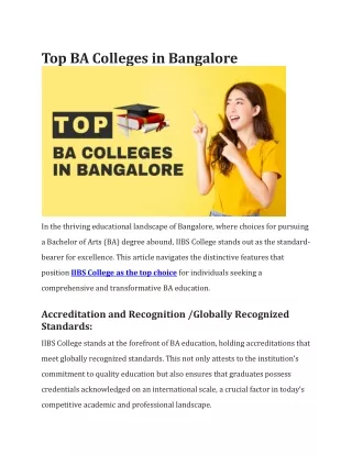 Top BA Colleges in Bangalore