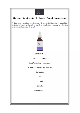 Cinnamon Bark Essential Oil Canada | Serenityuniverse.com