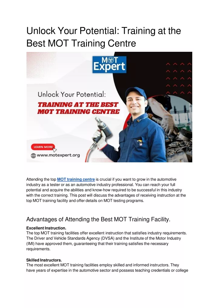 unlock your potential training at the best mot training centre